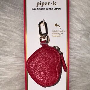 Piper K Red Heart Keychain with Gold Clip NWT